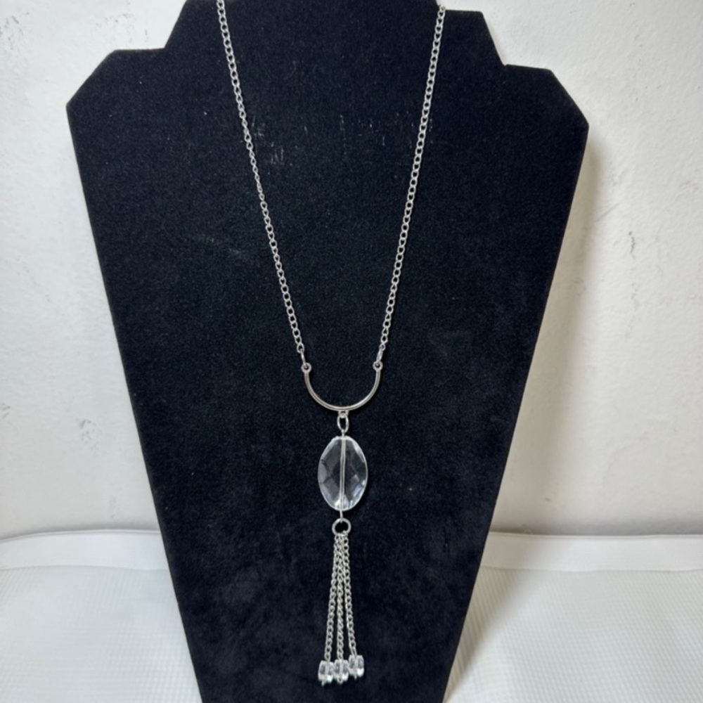 Silver Tone Crystal Drop Y Necklace